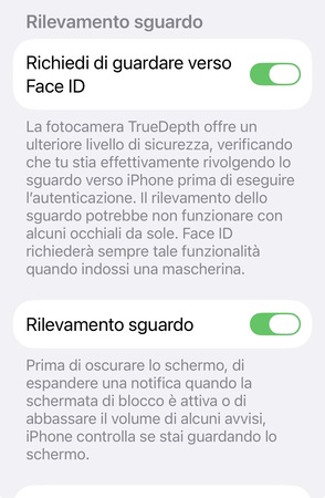 Opzioni face id